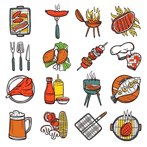 Cookbook Drawings, Bbq Restaurant Ideas, Bbq Clipart, Oktoberfest Menu, Drawing Ideas Step By Step, Grilling Art, Bbq Logo, Bbq Svg, Creative Bulletin Boards