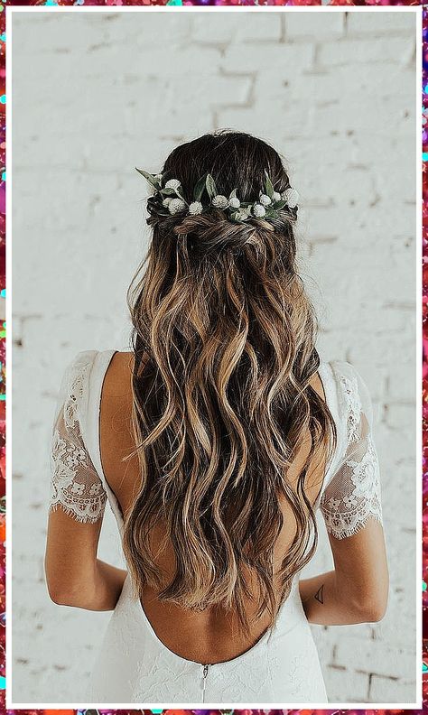 Wedding Hair Down - Pamper yourself today! Visit to find the awesome brands and items you need today. Waterfall Braid Wedding Hair, Bridal Hair With Bangs, Bridal Hair Braid, Hippie Wedding Hair, Braid Wedding Hair, Prom Hair Up, Braid Wedding, Prom Hair Medium, Prom Hair Updo