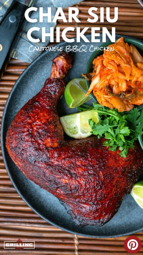 Char Siu Chicken leg quarter  with kimchi and lime slices Smoked Chicken Leg Quarters, Smoked Chicken Quarters, Chicken Quarter Recipes, Char Siu Chicken, Chicken Leg Quarter Recipes, Masterchef Recipes, Recipes For Chicken, Leg Quarters, Chicken Leg Quarters