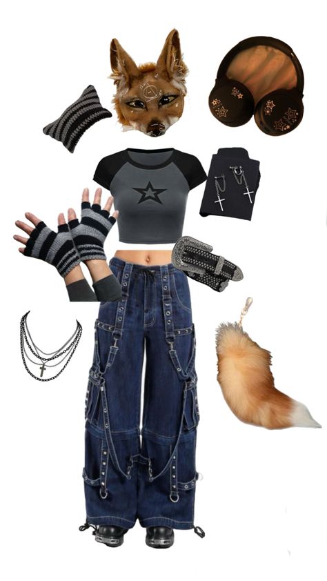 Therian Outfits For School, Coyote Therian Outfit, Therian Gear Ideas, Therian Clothing Style, Werewolf Outfit Aesthetic, Therian Fashion, Therian Outfit Ideas, Werewolf Aesthetic Outfit, Wolf Inspired Outfits