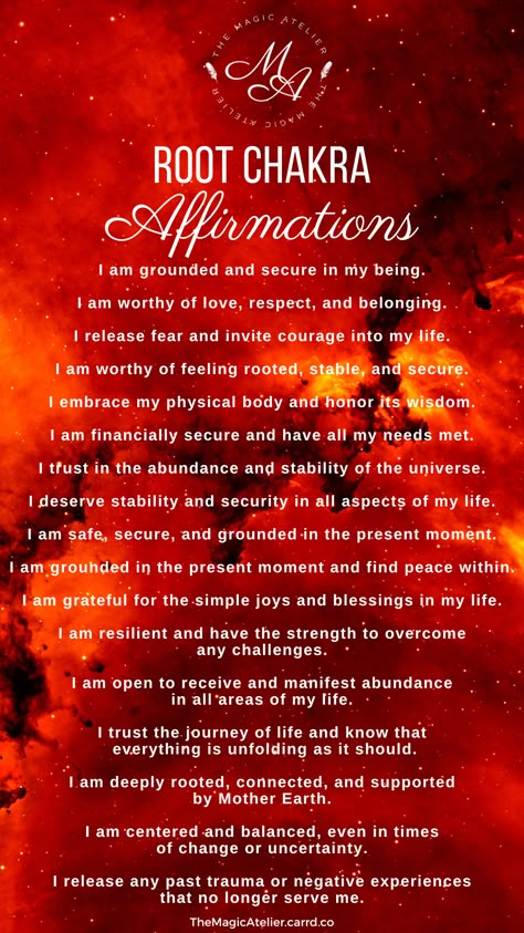 Meditation For Root Chakra, Reiki Healing Quotes Affirmations, Different Chakra Affirmations, Affirmations For Root Chakra, Affirmation For Chakras, Root Chakra Affirmations Mantra, New Moon Affirmations 2023, Health Benefits Of Saffron, Affirmations For Chakras