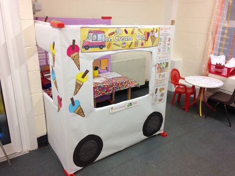 Ice Cream Truck Dramatic Play, Ice Cream Shop Dramatic Play Preschool, Ice Cream Parlour Dramatic Play, Ice Cream Shop Role Play, Pretend Play Ice Cream Shop, Role Play Areas, Wendy House, Ice Cream Van, Diy Ice Cream