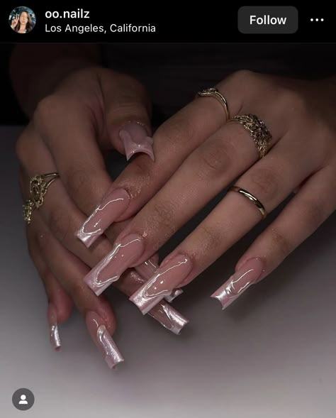 Nails Coffin Long, Acrylic French Tip, Painting Ideas Acrylic, Acrylic Nails Summer, Coffin Acrylic Nails, Acrylic French, Pink Chrome, Girly Acrylic Nails, French Tip Acrylic Nails