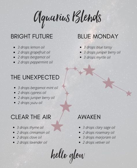 Magical Oils Recipes, Essential Oils For Zodiac Signs, Libra Diffuser Blend, Zodiac Oil Blends, Aquarius Essential Oil Blend, Zodiac Essential Oil Blends, Zodiac Sign Scents, Gardenia Essential Oil, Perfume Oil Recipes