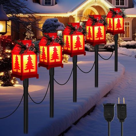 Amazon.com : Rossesay Christmas Pathway Markers Lights Waterproof Garden Stake Lights Connectable Christmas Decorations Ground Lights, 7 ft Total, Landscape Path Lights for Outdoor Walkway Patio(Christmas Tree) : Tools & Home Improvement Red Christmas Outdoor Decor, Christmas Driveway Decorations, Christmas Walkway Ideas, Patio Christmas Tree, Christmas Outdoor Decor Yard Decorations, Outdoor Xmas Lights, Christmas Pathway Lights, Outdoor Christmas Decorations Yard, Christmas Lights Outside