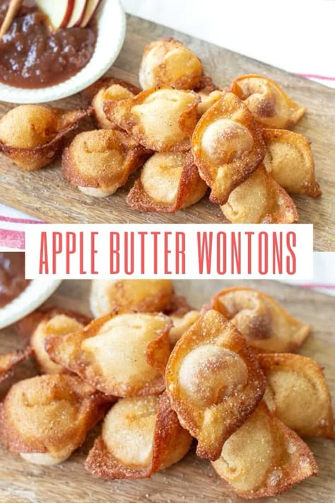 Sweet Cream Cheese Wontons, Apple Butter Cream Cheese, Fry Yay, Wonton Appetizer Recipes, Wrapper Recipes, Carnival Eats, Dessert For Fall, Fried Dessert, Cream Cheese Wontons