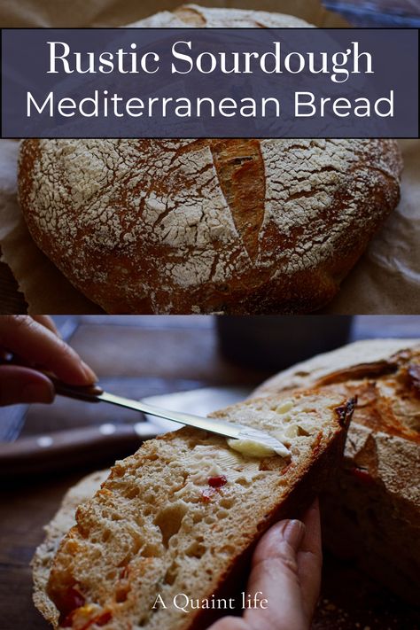 This sourdough Mediterranean bread is a flavor packed loaf filled with sun-dried tomatoes, fresh rosemary and Kalamata olives. Sicilian Bread Recipe, Sun Dried Tomato Bread, Mediterranean Bread, Easy Sourdough Bread Recipe, Bread Lame, Tomato Bread, Sourdough Bread Recipe, Sourdough Baking, Sun Dried Tomatoes