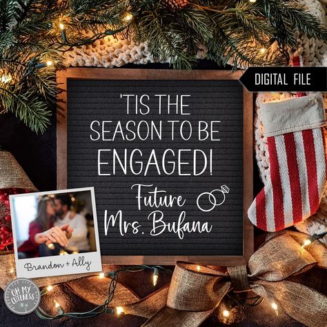 Christmas Engagement Announcement, Finally Engaged, Photo Arrangement, Digital Announcement, Christmas Engagement, I Said Yes, Engagement Announcement, Paper Template, Tis The Season