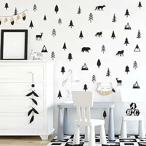 Woodland Boys Room, Cricut Wall Decals, Black Wall Decals, Room Decor Stickers, Wall Decals For Nursery, Vinyl Tree Wall Decal, Boys Room Decals, Forest Wall Decals, Animal Wall Stickers