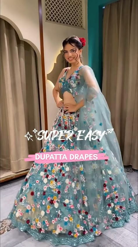 Lehenga Dupatta Draping Style Net, Duppta Draping Styles On Lehnga, Dupatta With Lehenga, Dupatta Draping Styles, Dupatta Styling, Dupatta Draping, Draping Styles, Saree Drape, Dupatta Style