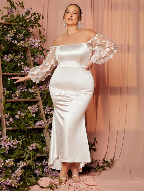 Curvy Bride Dress, Rehersal Dinner Dresses, Mermaid Wedding Dress With Sleeves, Long Sleeve Bridal Dresses, Maxi Pattern, Courthouse Wedding Dress, Knee Length Wedding Dress, Elegant White Dress, Off Shoulder Wedding Dress