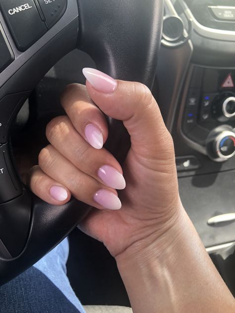 Pink And White Almond Shaped Nails, Pink And White Oval Acrylic Nails, Short Almond Pink And White Nails, Pink And White Almond Nails Art Designs, Neutral Pink Wedding Nails, Ombre Nails On Almond Shape, Almond Shape Pink And White Ombre, Ombre Nail Almond Shape, Ombré Nails Almond Shape