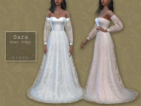 Pipco's Bohemian Wedding - Sara Gown. Sims 4 Wedding Dress, Die Sims 4, Sims Packs, Pelo Sims, The Sims 4 Packs, Sims 4 Game Mods, Tumblr Sims 4, Eva Dress, Sims 4 Dresses