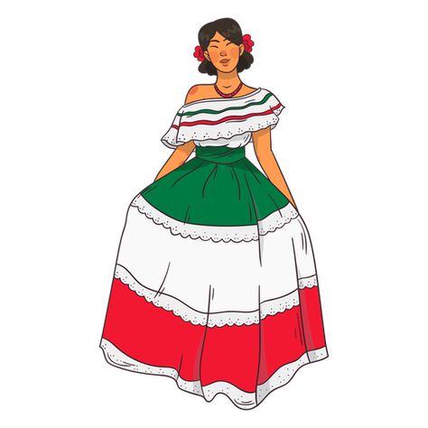 Mexican Dress Drawing, Mexican Cartoon, Mexico Costume, Dress Drawing Easy, El Salvador Culture, Woman Character, Mexican Candy, Cartoon Png, Mexican Outfit