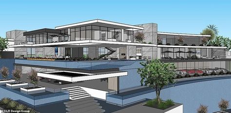 Mohammed Hadid building mansion next door to Meghan and Harry | Daily Mail Online Modern Mansion Exterior Front View, Modern Mega Mansion Exterior, Modern Mega Mansion Floor Plan, Mega Modern Mansion, Bloxburg Mega Mansion, Bloxburg Villa, Modern Mansion Exterior, Mohammed Hadid, Modern Mega Mansion