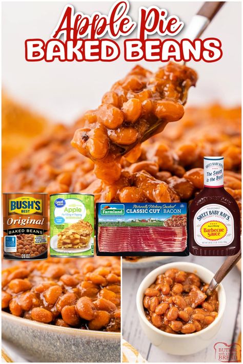 Apple Pie Baked Beans, Baked Beans With Hamburger, Baked Bean Casserole, Bean Pie, Best Baked Beans, Bacon Dishes, Bbq Beans, Baked Beans Recipe, Beans Recipes