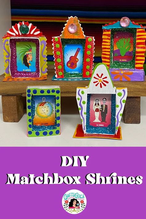 Looking to add a little something special to your Day of the Dead celebrations this year? Why not try making your own matchbox shrines! These miniature altars are a fun and easy way to honor your ancestors and loved ones who have passed on. Plus, they make for great decoration around the house or office. So get creative and start honoring your departed with these DIY matchbox shrines! Mexican Folk Art Decor, Shrines Box, Dia De Los Muertos Decorations Ideas, Shrines Art, Altar Art, Matchbox Crafts, Mini Altar, Catholic Crafts, Mexican Crafts