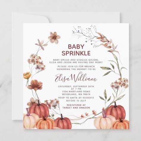 $3.10 | Fall Pumpkin Wildflowers Watercolor Baby Sprinkle | Baby Shower Invitations | a little wildflower, wild flower invite, rustic boho floral, wildflower watercolor baby sprinkle, baby sprinkle, boho wildflowers, autumn wildflowers, fall pumpkin wildflowers, fall pumpkin baby sprinkle, pumpkin wildflowers baby sprinkle Pink Fall Baby Shower, Fall Wildflowers, Sprinkle Baby Shower Invitations, Pink Pumpkin Baby Shower, Baby Boy Sprinkle, Wildflowers Watercolor, Blush Pink Baby Shower, Wildflower Watercolor