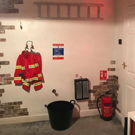 Fire Truck Themed Bedroom, Fireman Bedroom, Fireman Nursery, Fireman Room, Fire Truck Bedroom, Fireman Decor, Fireman Outfit, Batman Bedroom, Brick Wallpaper