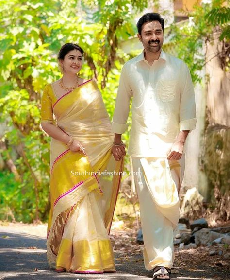 Sneha In Saree, Transparent Saree Blouse, Cream Silk Saree, Sneha Saree, Kerala Traditional Saree, Sneha Prasanna, Blouse Designs Saree, Tamil New Year, New Year Look