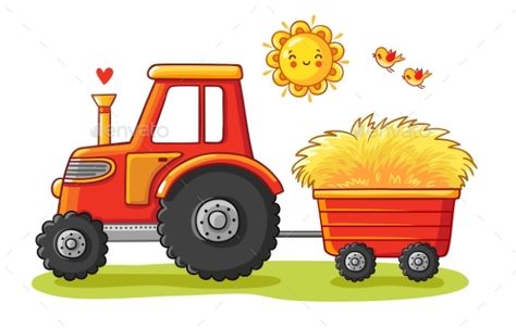 Tractor with a Cart Tractor Clipart, Tractor Drawing, Tractor Art, Cozy Baby Room, Thug Girl, Tractor Birthday, Agricultural Machinery, Red Tractor, Farm Tractor