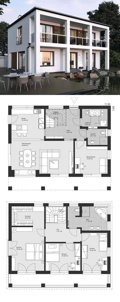 Roof Architecture, House Construction Plan, Bauhaus Style, Prefabricated Houses, House Roof, Facade Architecture, Flat Roof, Modern House Plans, Sims House