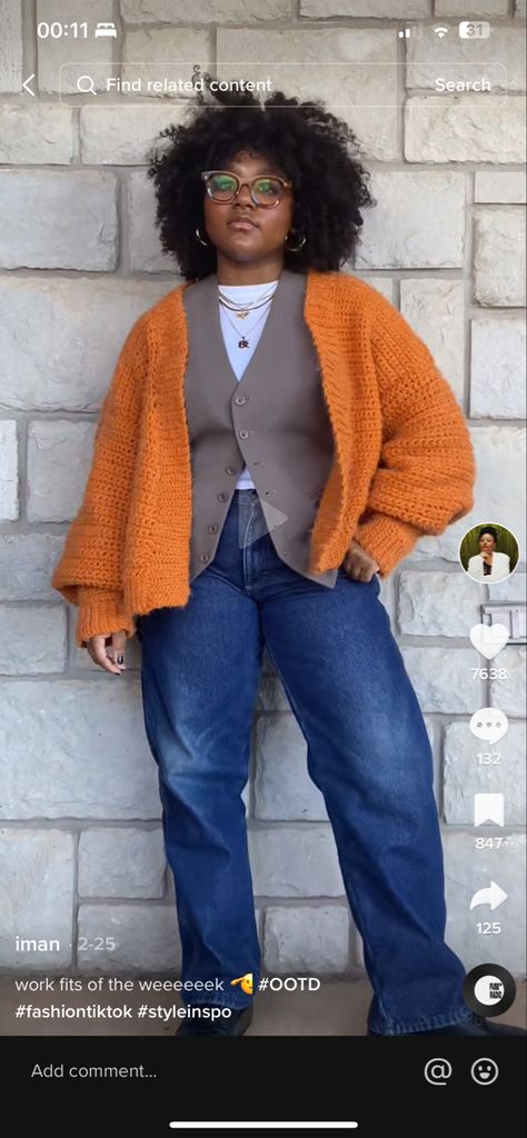 Orange Cardigan Outfit, Cardigan With Jeans, Grey Waistcoat, Orange Cardigan, Cardigan Outfit, Soft Autumn, Cardigan Outfits, Professional Fashion, Girls Wear