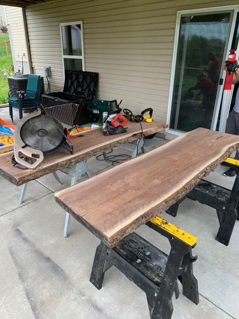 Live Edge Table Diy, Diy Live Edge, Live Edge Walnut Dining Table, Hairpin Dining Table, Build A Farmhouse Table, End Table Makeover, Dining Table Makeover, Diy Dining Room Table, Nook Table