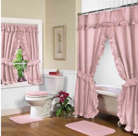 Pink Double Swag Shower Curtain with Valance Double Swag Shower Curtain, Shower Curtain With Valance, Double Shower Curtain, Luxury Shower Curtain, Bath Window, Bathroom Curtain Set, Elegant Shower Curtains, Swag Curtains, Bathroom Window Curtains