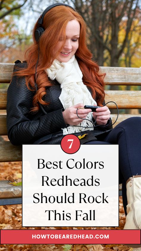 Fall is Redhead Season, and that means it’s our time to shine. Redheads look amazing in all colors, but there are some colors that really help us stand out in the fall. Colors For Red Heads To Wear, Best Colors For Red Heads To Wear, Best Colors To Wear With Red Hair, Red Hair Winter Outfits, Fall Outfits For Redheads, Best Colours For Redheads To Wear, Red Head Colors To Wear, Redhead Clothing Colors, Clothing Colors For Redheads