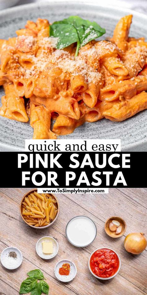 This pink sauce pasta recipe is wonderful combination of red and cream sauce made with just a handful of pantry ingredients. I love serving it with penne pasta to really soak up all the yumminess. Pasta And Red Sauce Recipes, Creamy Red Sauce Pasta Recipes, Healthy Homemade Pasta Sauce, Red Cream Sauce Pasta, Pink Pasta Sauce Recipes, Chicken Pasta Red Sauce, Pasta Recipes With Red Sauce, Easy Pink Sauce, Pink Sauce Pasta Recipe