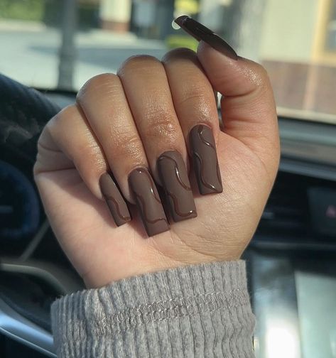 Brown Nail, Brown Acrylic, Work Nails, Short Square Acrylic Nails, Acrylic Nails Coffin Pink, Unique Acrylic Nails, Cinnamon Spice, Bold Patterns, Glam Nails