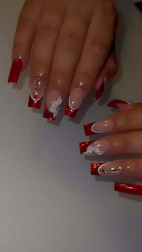 Red Acrylic Nails, Fancy Nails Designs, Winter Nails Acrylic, Pretty Nail Art Designs, Red Nail Designs, Fun Crochet, Nail Swag, White Nail, Pretty Nail Art