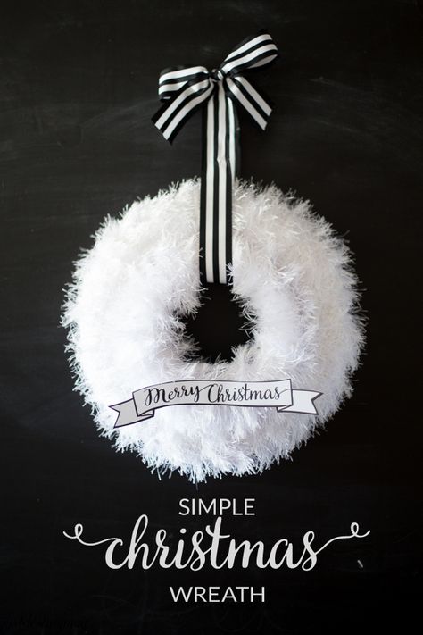 This is called a simple wreath for a reason. There are only a few steps to get this beautiful look. It's an affordable craft that can easily be done on a craft night with friends or watching your f... Black White Christmas, White Christmas Wreath, Christmas Wreaths Diy Easy, Easy Christmas Wreaths, Christmas Wreaths To Make, White Christmas Trees, White Christmas Decor, Navidad Diy, Gorgeous Christmas