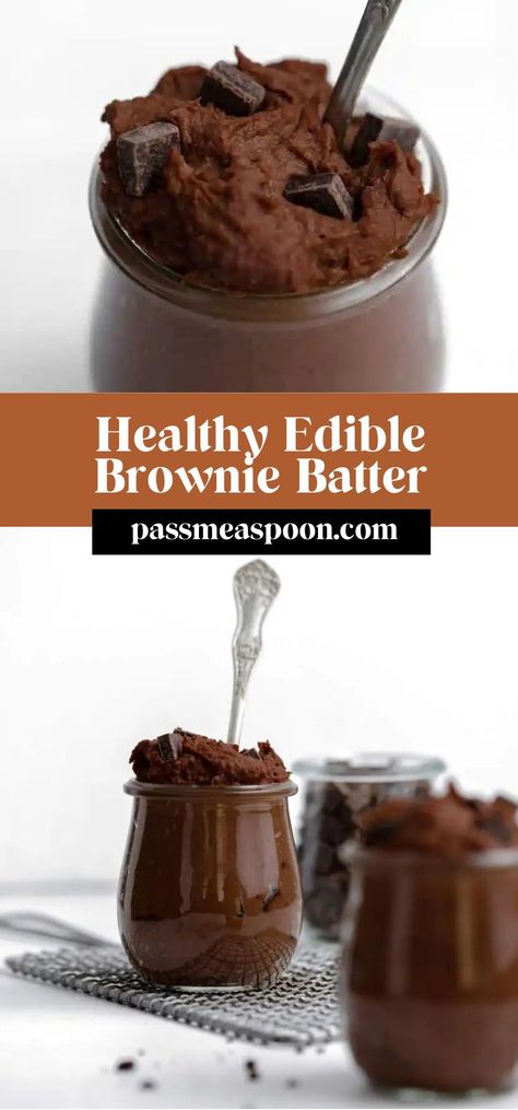 This healthy edible brownie batter is chocolatey and smooth, flavorful and tasty.  It is also eggless, vegan, gluten free, and refined sugar free!  Packed with plant based protein it actually makes for a healthy snack 😉 who said brownies can’t be good for you! Edible Brownie Batter, Dessert Hummus, Healthy Brownies, Sweet Dips, Brownie Batter, Salted Chocolate, Just Eat It, Chocolate Pecan, High Protein Snacks