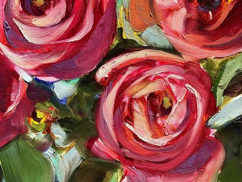 Oil Painting Demos, Pink Ranunculus, Painting Demo, Abstract Flower Painting, Simple Acrylic Paintings, Sunflower Painting, Oil Painting Flowers, Flower Art Painting, Rose Art