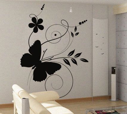 Butterfly wall sticker Wall Paint Designs Butterfly, Wall Painting Butterfly Design, Butterfly Drawing Wall Painting, Butterfly Wall Painting Ideas, Butterfly Drawing On Wall, Mural Wall Art Interiors Diy, Butterfly Wall Art Bedroom, Butterfly Wall Drawing, Wall Painting Ideas Butterfly