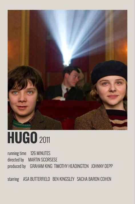 Film List Movies To Watch, Hugo Movie Poster, Movie Recommendations Netflix Film, Hugo Poster, Hugo 2011, Hugo Movie, Movie Outfit Ideas, Movies Recommendations, Movie Recs