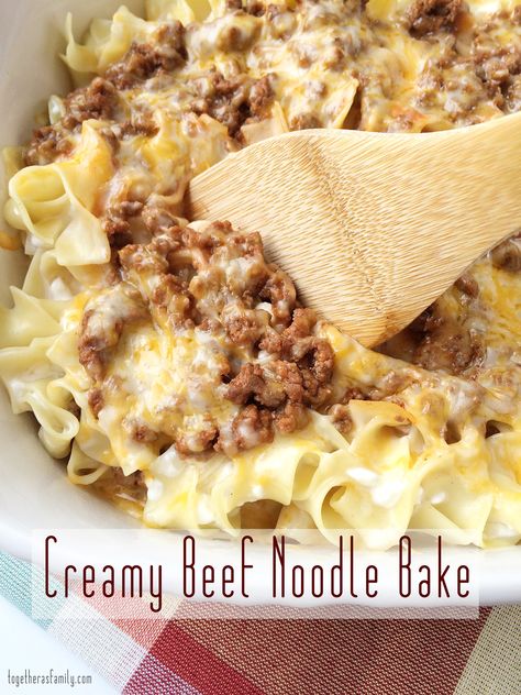 Creamy Beef Noodle Bake- this is our favorite dinner! www.togetherasfamily.com Beef Noodle Bake, Thigh Marinade, Noodle Bake, Viral Recipes, God Mat, Beef And Noodles, Beef Casserole, Beef Dinner, Beef Dishes