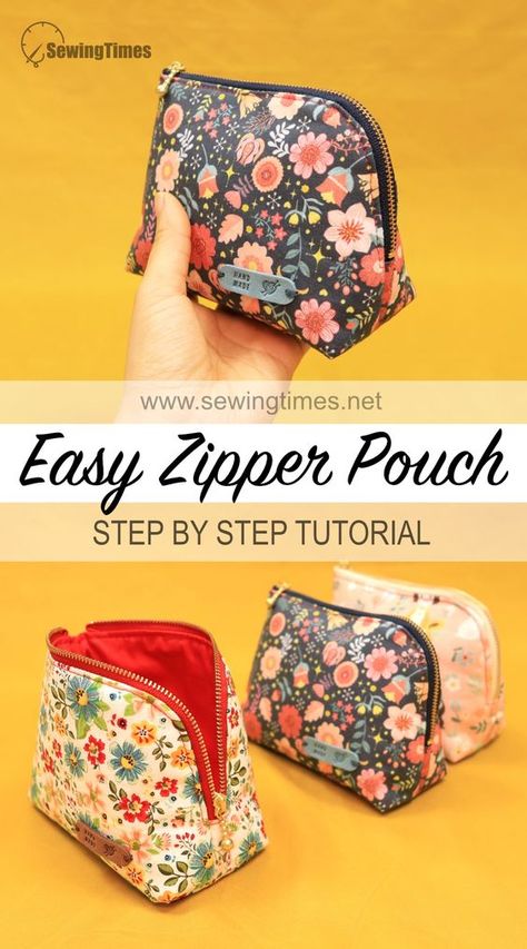 Easy Zippered Pouch Tutorial with Flat Bottom 📌 DIY Sewing for Beginners Makeup Bag Tutorials, Easy Zipper Pouch, Makeup Bag Pattern, Pochette Diy, Diy Makeup Bag, Projek Menjahit, Pouch Diy, Zipper Pouch Tutorial, Pouch Sewing