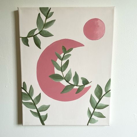 Sage Green Boho Painting, Painting Ideas On Canvas For Nursery, Easy Canvas Painting Minimalist, Easy Paintings For Room Decor, Earthy Painting Ideas On Canvas, Boho Painting Easy, Easy Diy Wall Art Painting, Boho Painting Ideas On Canvas, Easy Boho Painting Ideas