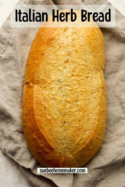 Italian Herb Bread is a soft, dense bread that is simple to make and delicious too. This bread makes an excellent Italian sandwich and simple crostini appetizers. Vegan Italian Bread, Italian Herb Bread Recipes, Quick Herb Bread, Bread Machine Italian Herb Bread, Homemade Herb Bread, Italian Sandwich Bread Recipes, Herb Bread Recipe Homemade, Sweet Italian Bread Recipe, Italian Herb And Cheese Bread Recipe