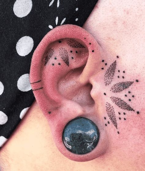 Ear Tattoo Design Images (Ear Ink Design Ideas) Side Of Ear Tattoos For Women, Dot Work Ear Tattoo, Ear Tattoo Mandala, Mandala Ear Tattoo, Tattoo Ideas Ear, Viking Ear Tattoo, Ear Tattoo Design, Tattoo Layout, Tattoo Future