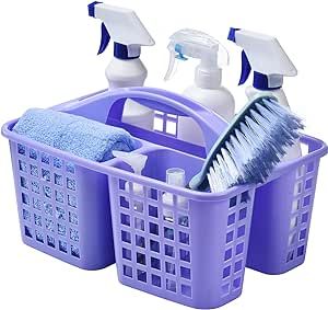 Haundry Plastic Shower Caddy Basket with 3 Compartments, Portable Divided Cleaning Supply Storage Organizer with Handle (Purple) College Dorm Bathroom, College Dorm Supplies, Purple Shower, Camping Bathroom, Cleaning Supply Storage, Dorm Supplies, Dorm Bathroom, Plastic Shower, Purple Kitchen