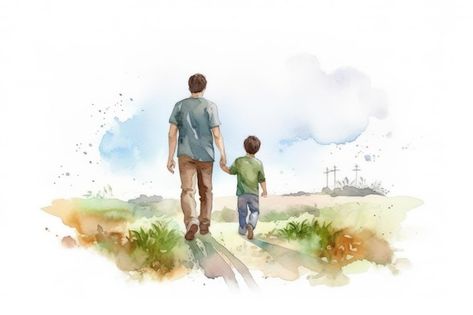 Father And Son Cartoon Images, Father And Son Images, Father And Son Art, Son And Dad, Father Son Photos, Fathers Day Post, Hand Watercolor, Sermon Illustrations, Father Art