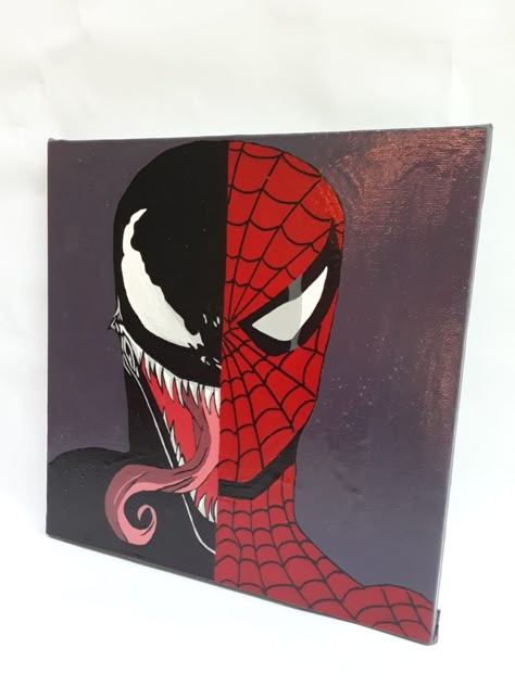 Funny Painting Idea, Spiderman Canvas Art, Funny Painting Ideas, Marvel Diy, Spiderman Painting, Spiderman Canvas, Funny Painting, Cute Easy Paintings, Spiderman Venom