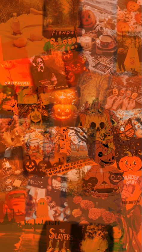 Halloween Lockscreen Orange, Halloween Lockscreen And Homescreen, Halloween Wallpaper Purple And Orange, Orange Wallpaper Halloween, Orange Spooky Aesthetic, Halloween Wallpaper Orange, Orange Fall Wallpaper, Halloween Orange Wallpaper, Matching Halloween Wallpaper