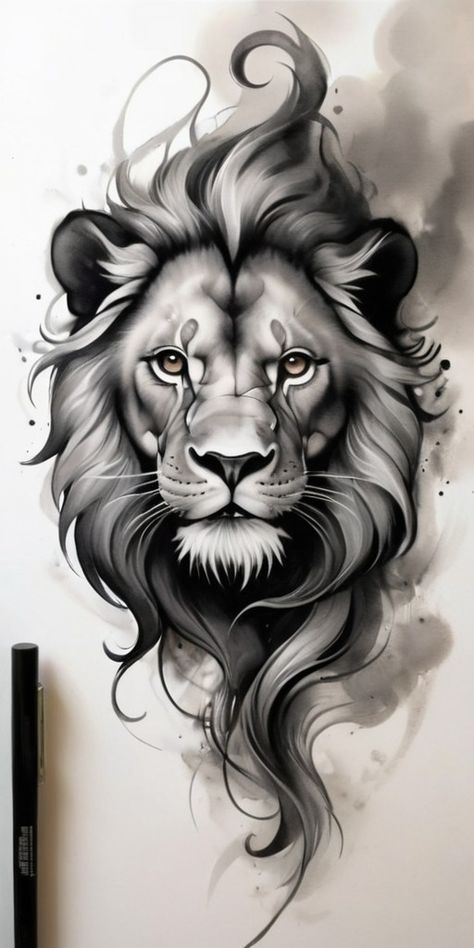 Dark Images Tattoo Design, Lion Design Tattoo, Neotraditional Lion Tattoo, Angry Lion Tattoo Design, Lion Head Tattoo Design, Leones Tattoo, Leo Tattoo Ideas, Lion Leg Tattoo, Leon Tattoo