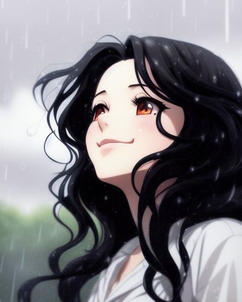 Wavy Hair Anime Pfp, Looking At The Sky Drawing, Anime Hair Side View, Anime Looking Up, Black Hair Character Art, Wavy Anime Hair, Elegant Anime Woman, Girl Looking Up At Sky, Akihito Yoshida