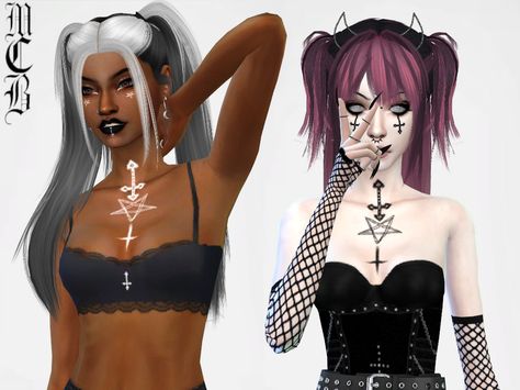 Pentagram Tattoo, Fierce Tattoo, Sims 4 Tattoos, Inverted Cross, Witch Tattoo, Sims 4 Downloads, Female Tattoo, Face Tattoo, Cross Tattoo